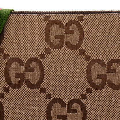 Gucci Monogram Jumbo GG Textured Dollar Calfskin Web Wristlet Messenger Bag  Camel Ebony New Acero 8 of 10