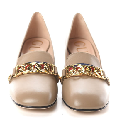 Gucci Malaga Kid Sylvie Web Chain Mid Heel Loafers 35.5 Mud 2 of 7