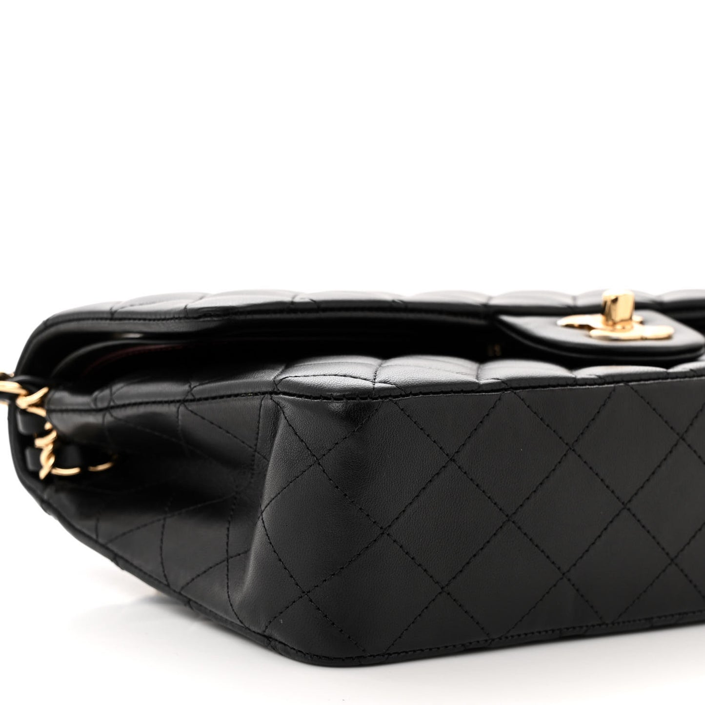 Lambskin Quilted Medium Double Flap Black