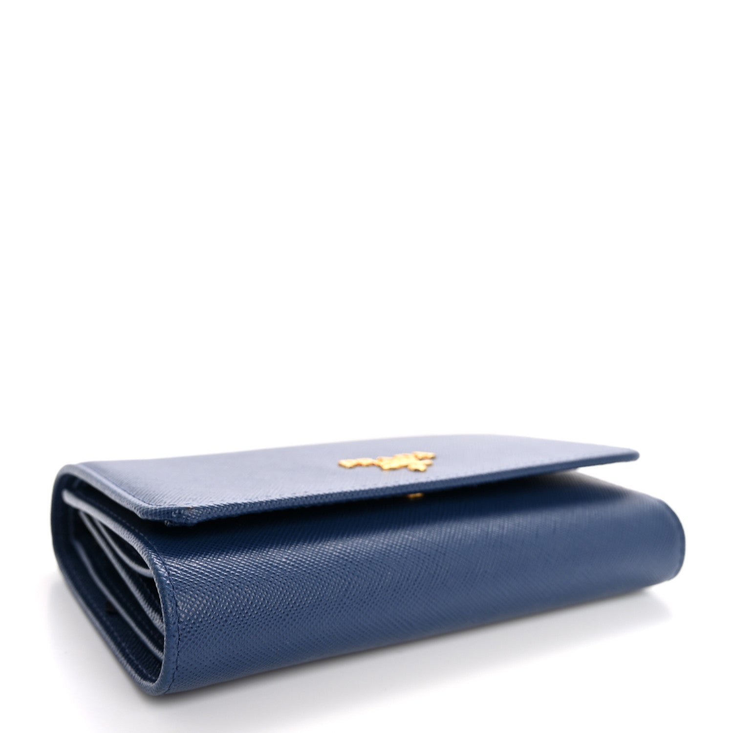 Prada Saffiano Metal French Flap Compact Wallet Bluette 3 of 12