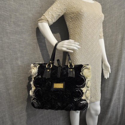 Valentino Garavani Silk Rosier Tote Ivory Black 2 of 8