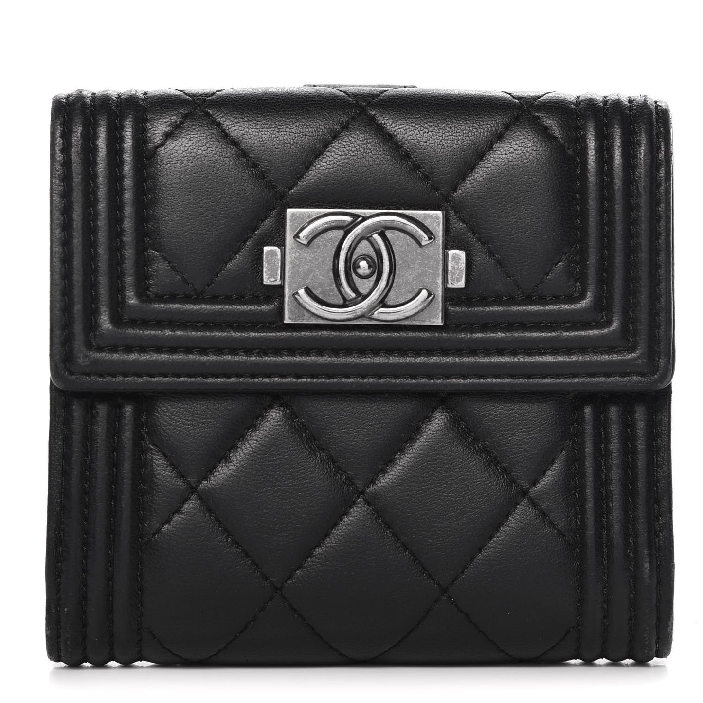 Lambskin Quilted Compact Boy Wallet Black