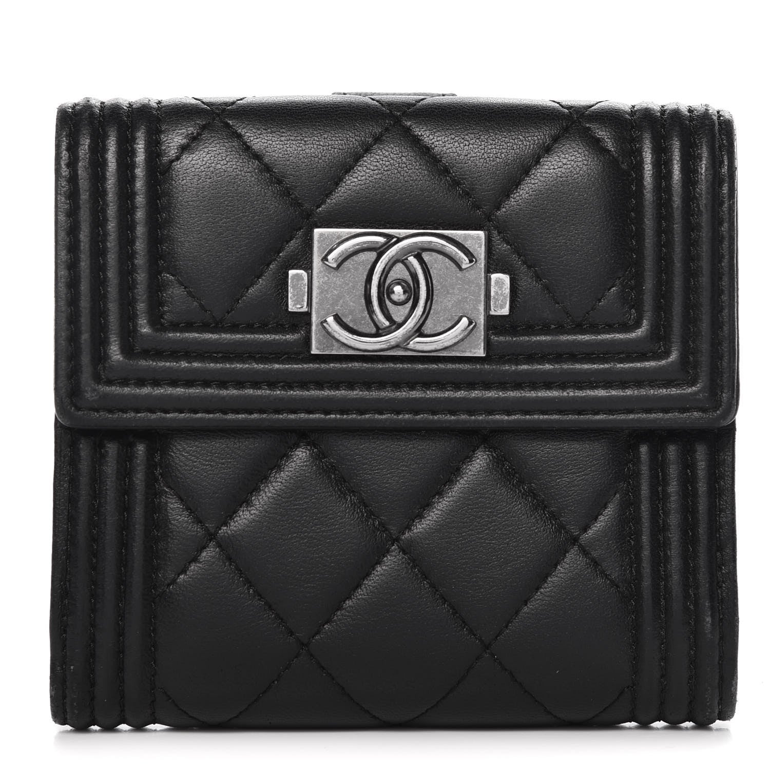 Chanel Lambskin Quilted Compact Boy Wallet Black 1 of 10