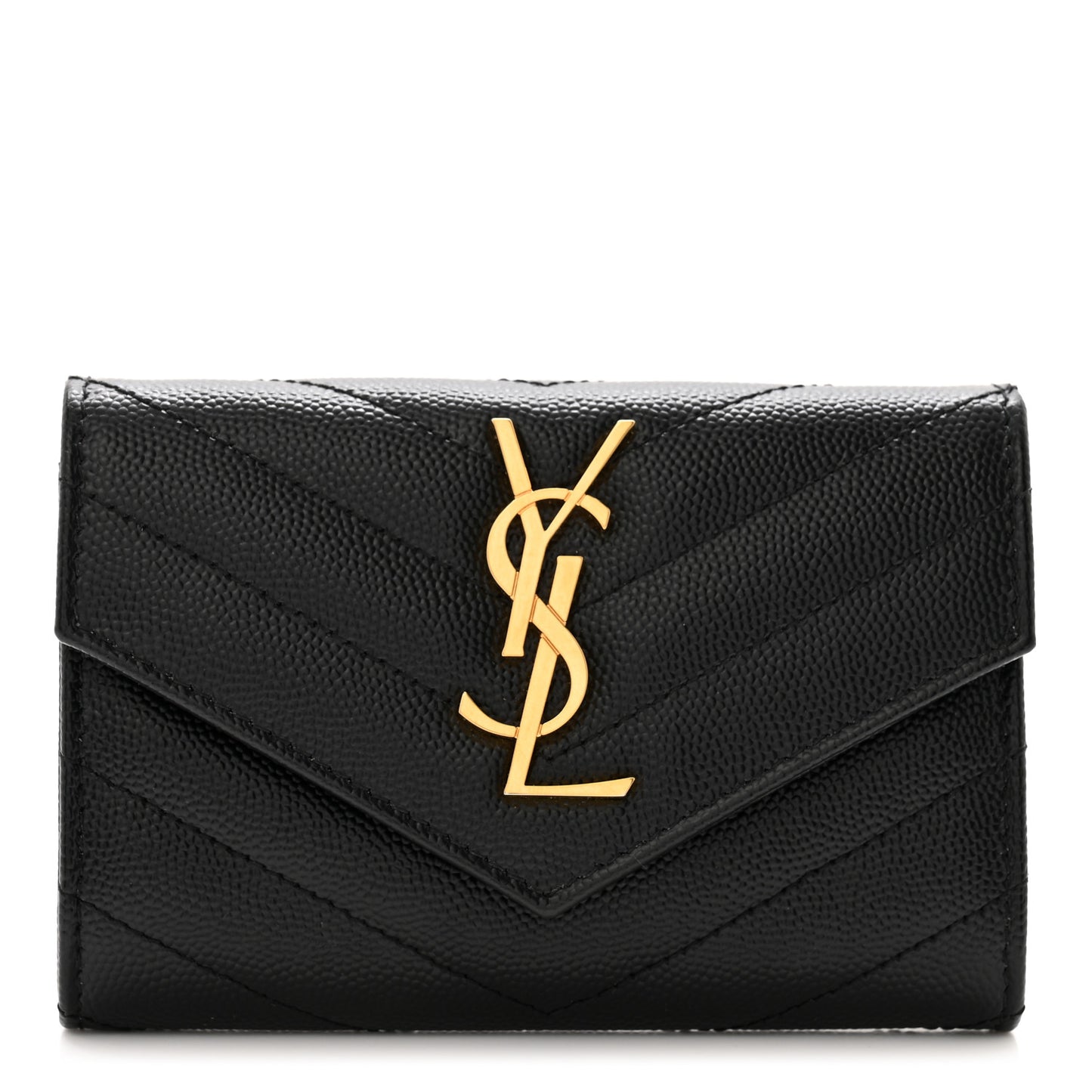 Grain De Poudre Matelasse Chevron Small Monogram Envelope Wallet Black