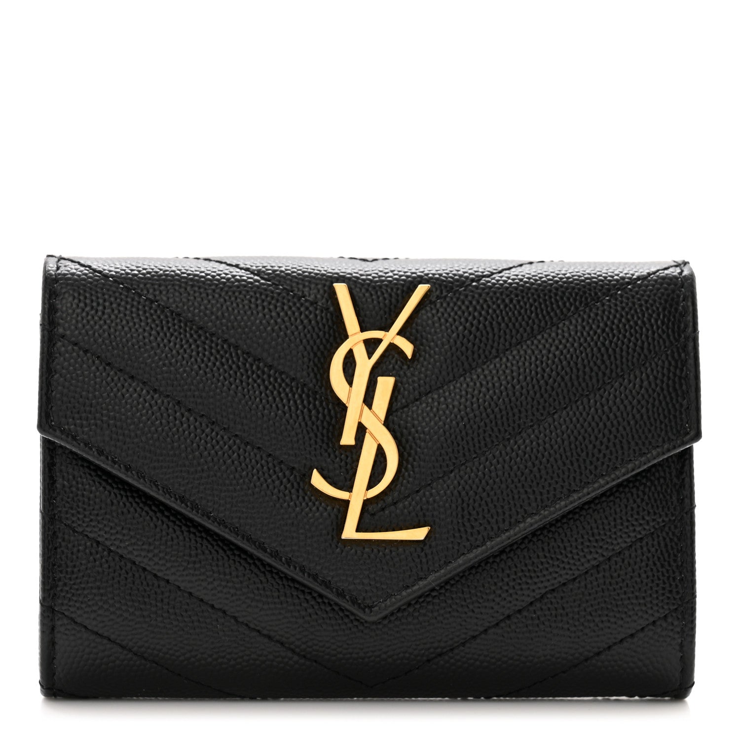 Saint Laurent Grain De Poudre Matelasse Chevron Small Monogram Envelope Wallet Black 1 of 9