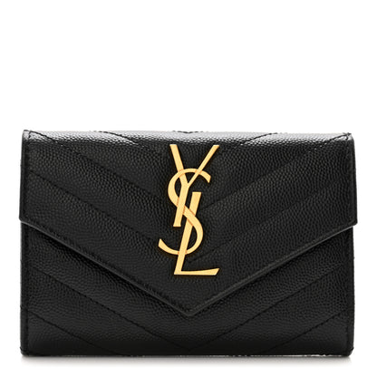 Saint Laurent Grain De Poudre Matelasse Chevron Small Monogram Envelope Wallet Black 1 of 9
