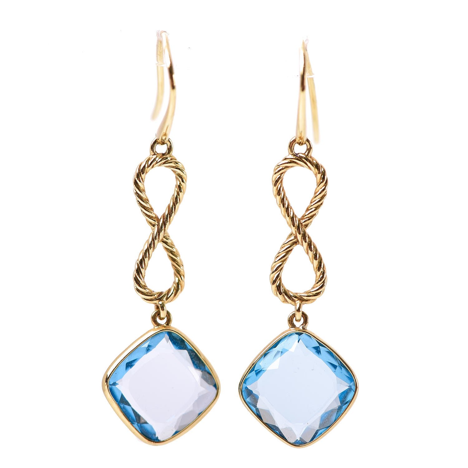David Yurman 18K Yellow Gold Blue Topaz Infinity Drop Earrings 1 of 4