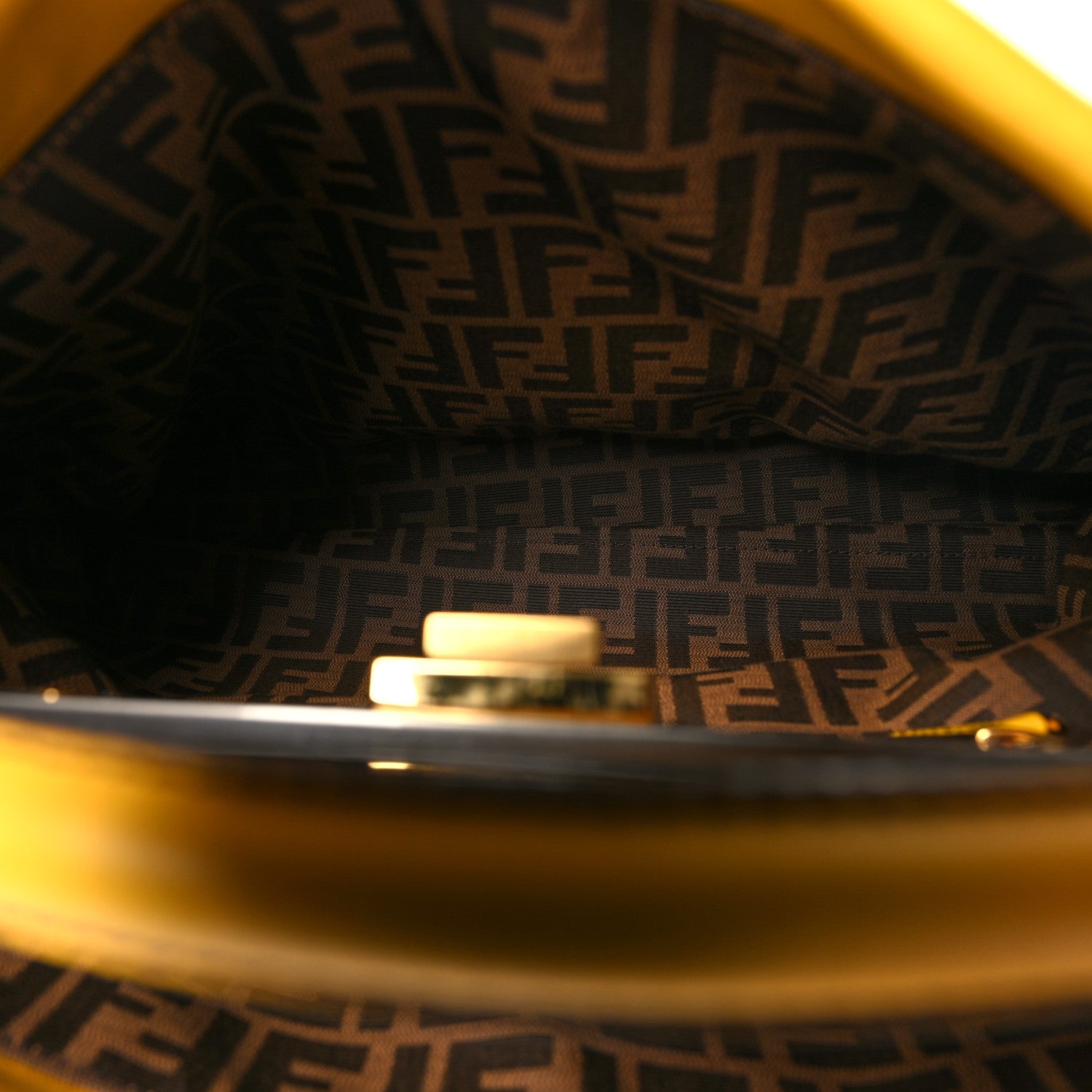 Fendi Vitello Zucca Large Peekaboo Iconic Satchel Yellow Tobacco