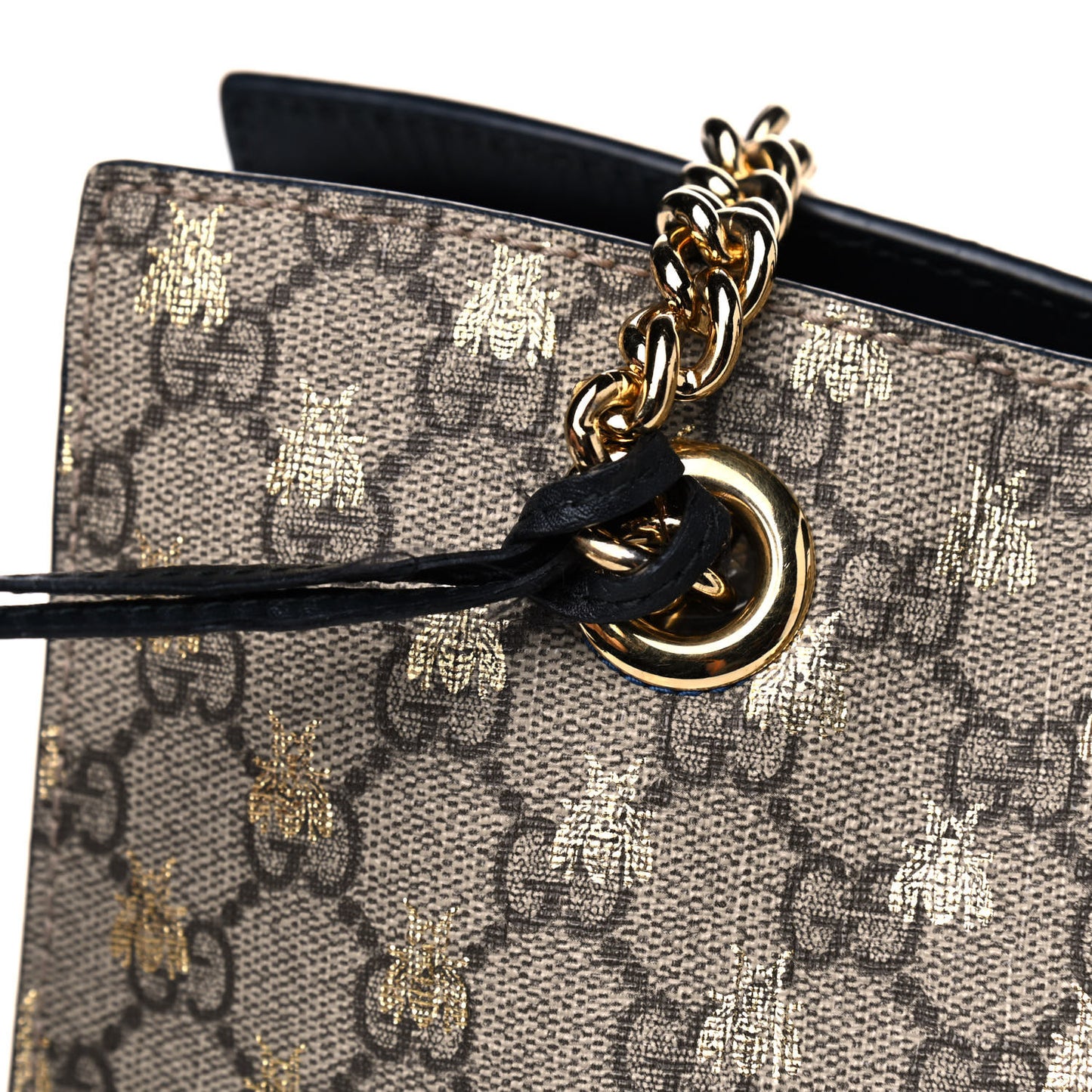 GG Supreme Monogram Bees Medium Padlock Tote Beige Oro Black
