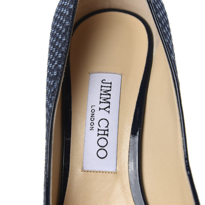 Jimmy Choo Denim Python Printed Pointy Toe Romy 85 Pumps 38.5 Navy 8 of 11