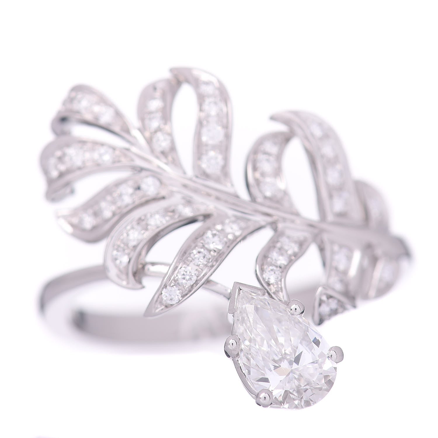 Chanel 18K White Gold Diamond Plume De Ring 53 6.25 1 of 6