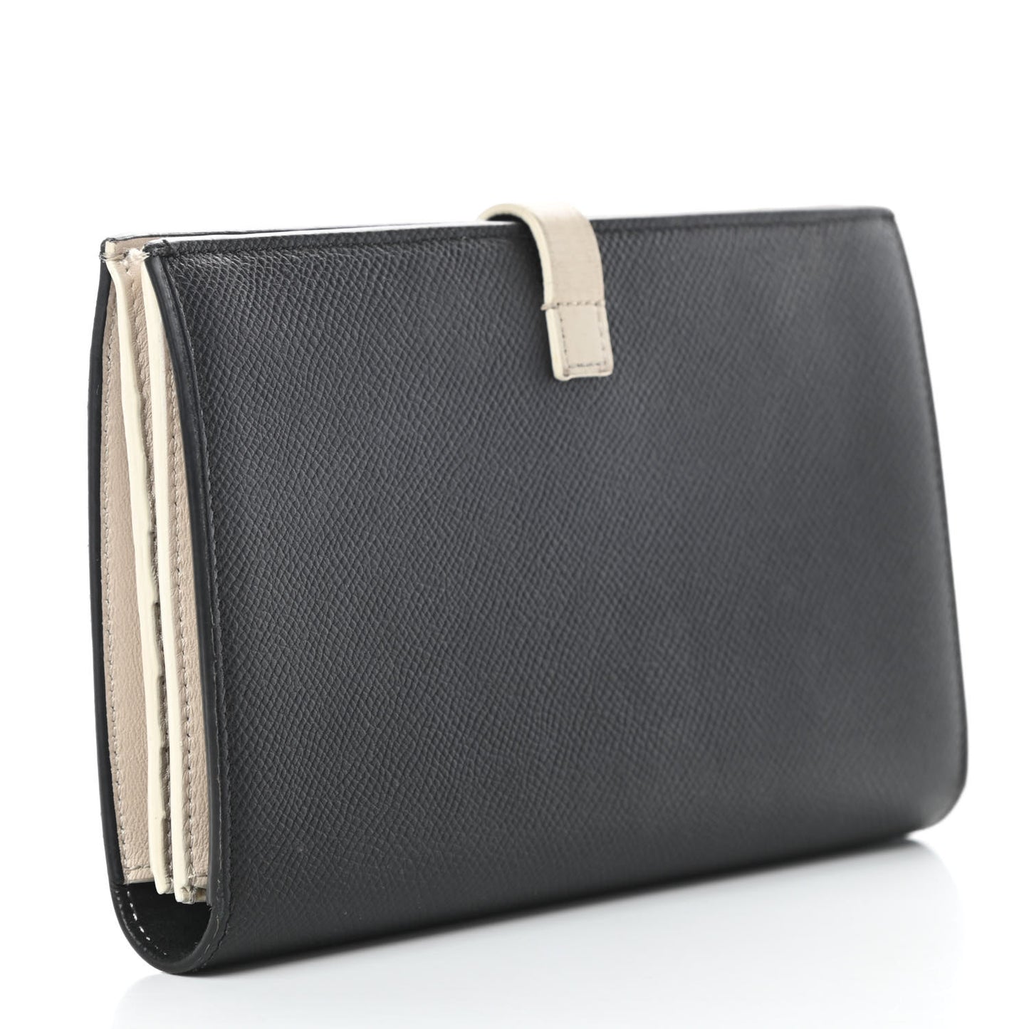 Grained Calfskin Large Multifunction Strap Wallet Black Chalk