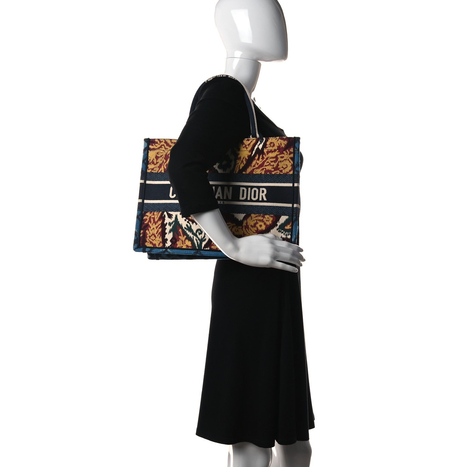 Christian Dior Canvas Embroidered Paisley Medium Book Tote Blue Multicolor 2 of 8