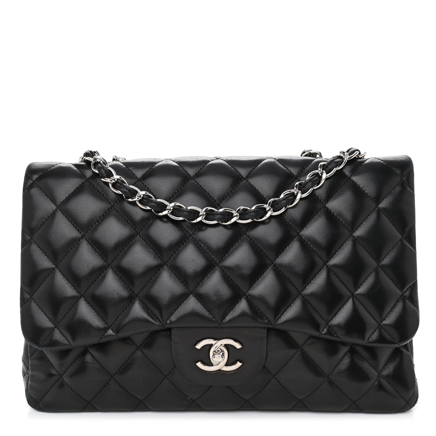 Lambskin Quilted Jumbo Single Flap Black