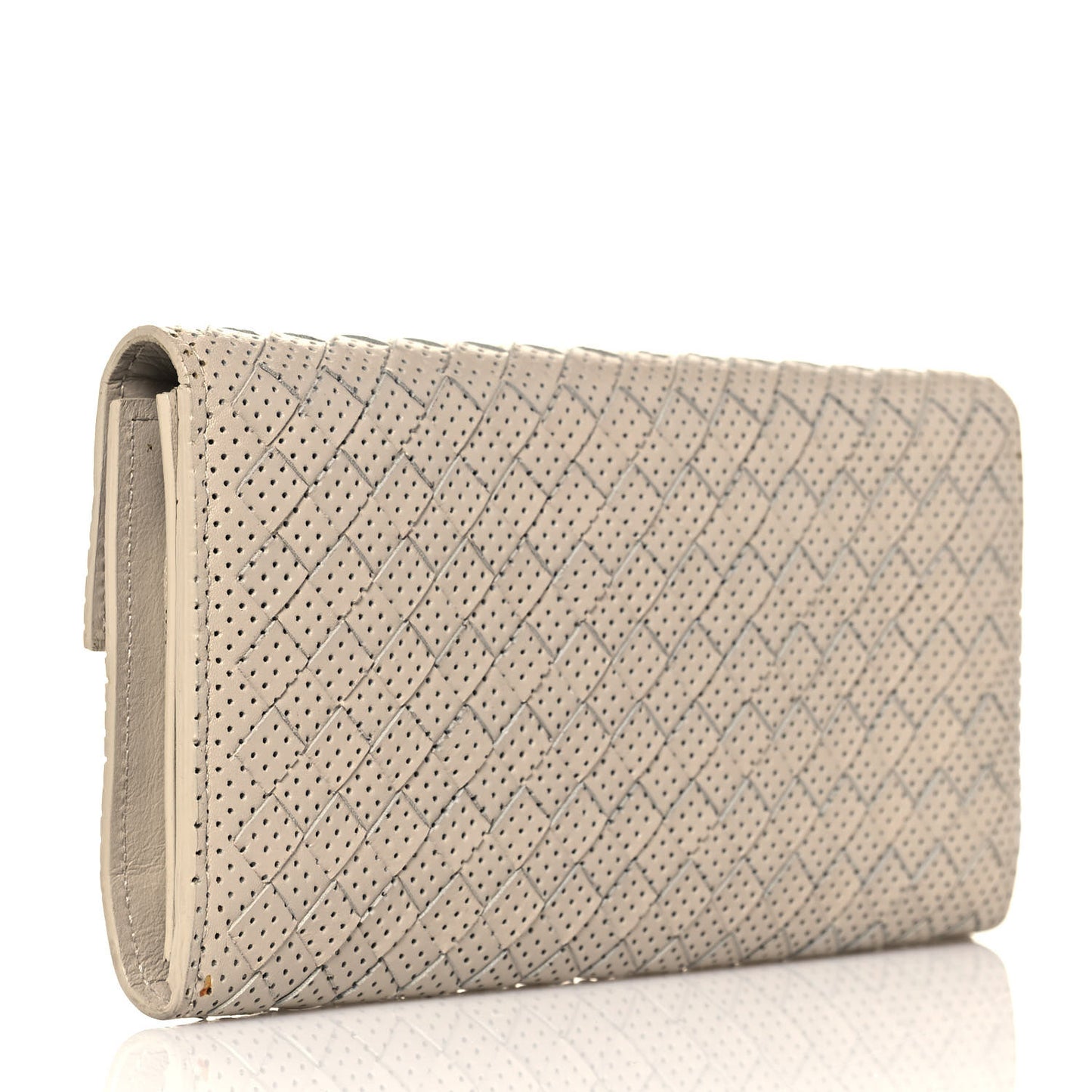 Nappa Intrecciato Perforated Studded Flower Continental Flap Wallet Light Beige