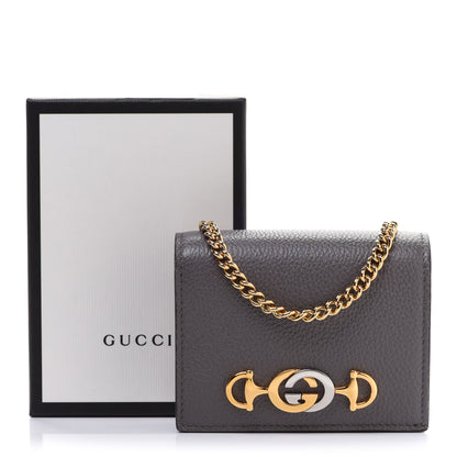Gucci Grainy Calfskin Zumi Chain Card Case Wallet Dusty Grey 9 of 9