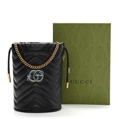 Gucci Calfskin Matelasse Mini GG Marmont 2.0 Bucket Bag Black 10 of 10