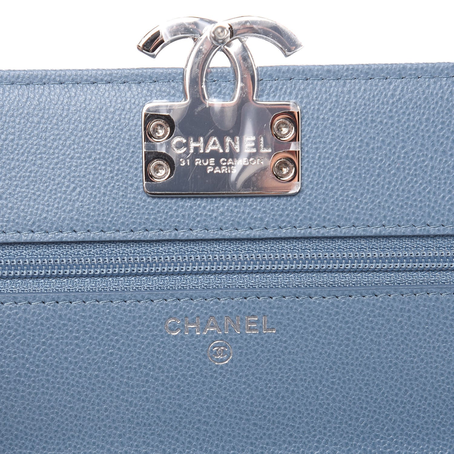 Chanel Grained Calfskin Quilted CC Box Wallet On Chain WOC Blue 6 of 11