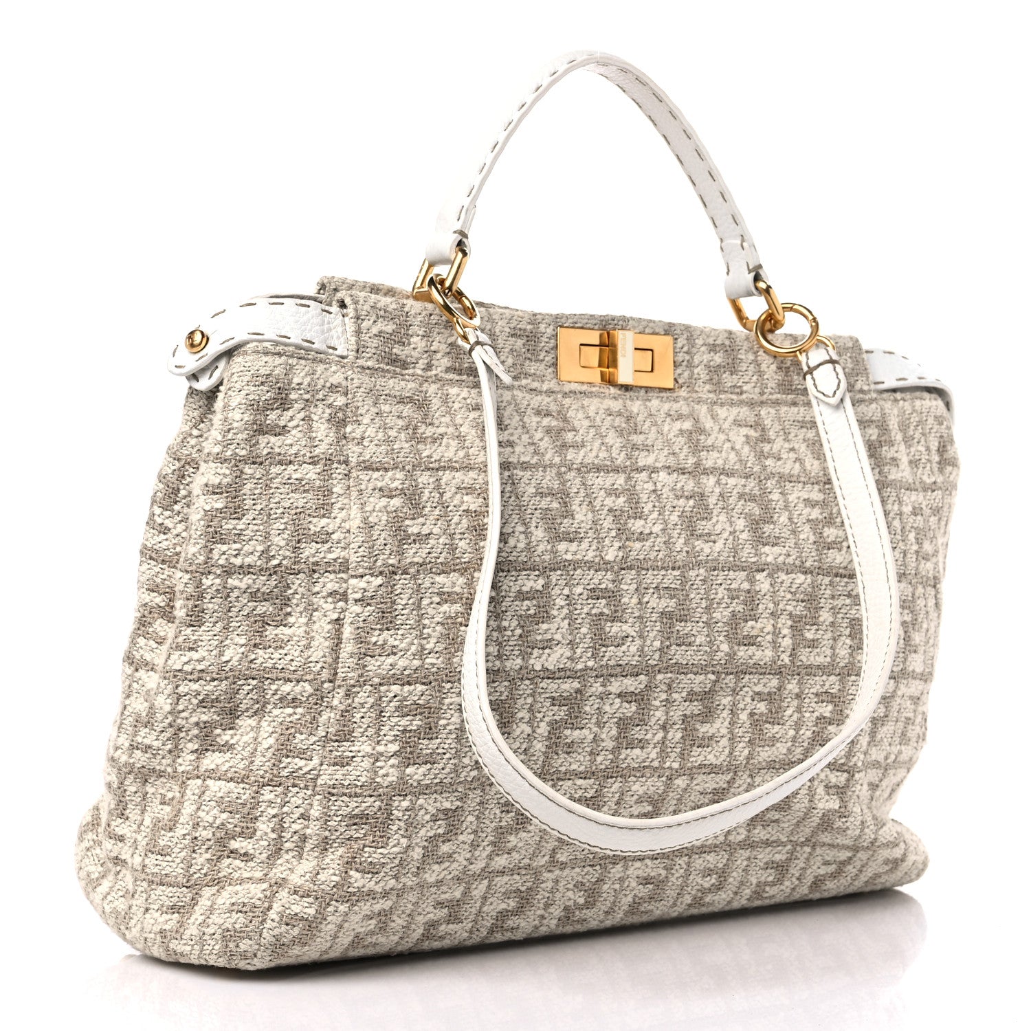 Fendi Corda Zucca Large Peekaboo Iconic Satchel White 3 of 11
