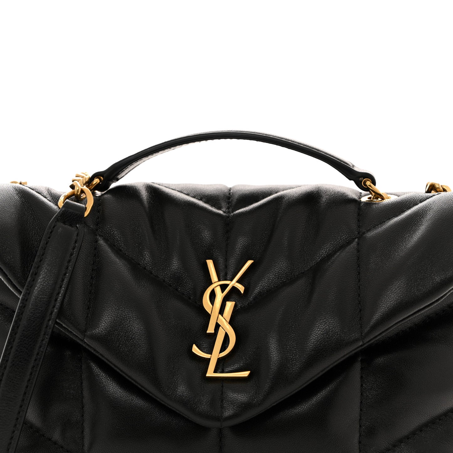 Lambskin Quilted Toy Loulou Puffer Monogram Chain Satchel Black