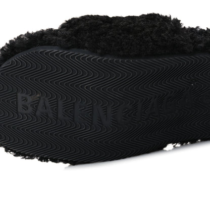 Balenciaga Faux Shearling Political Campaign Logo 80mm Sandals 37 Black 7 of 8