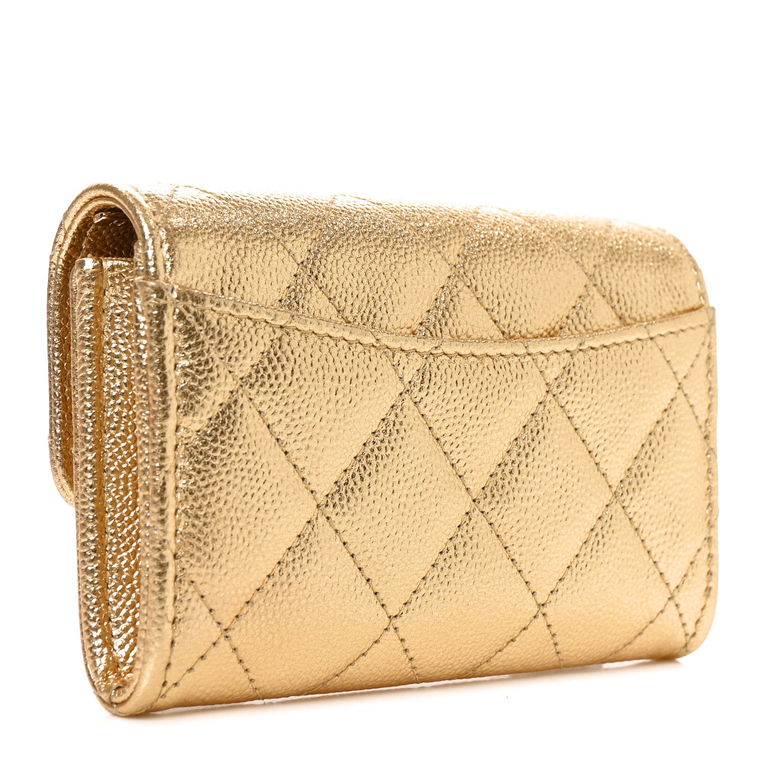 Chanel Metallic Caviar Quilted Flap Card Holder Wallet Gold 3 of 8