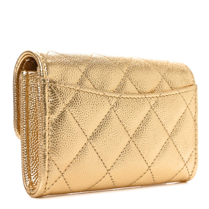 Chanel Metallic Caviar Quilted Flap Card Holder Wallet Gold 3 of 8
