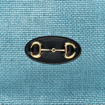 Gucci Straw Azalea Calfskin Horsebit 1955 Tote Bag Dusty Azure Black 8 of 10