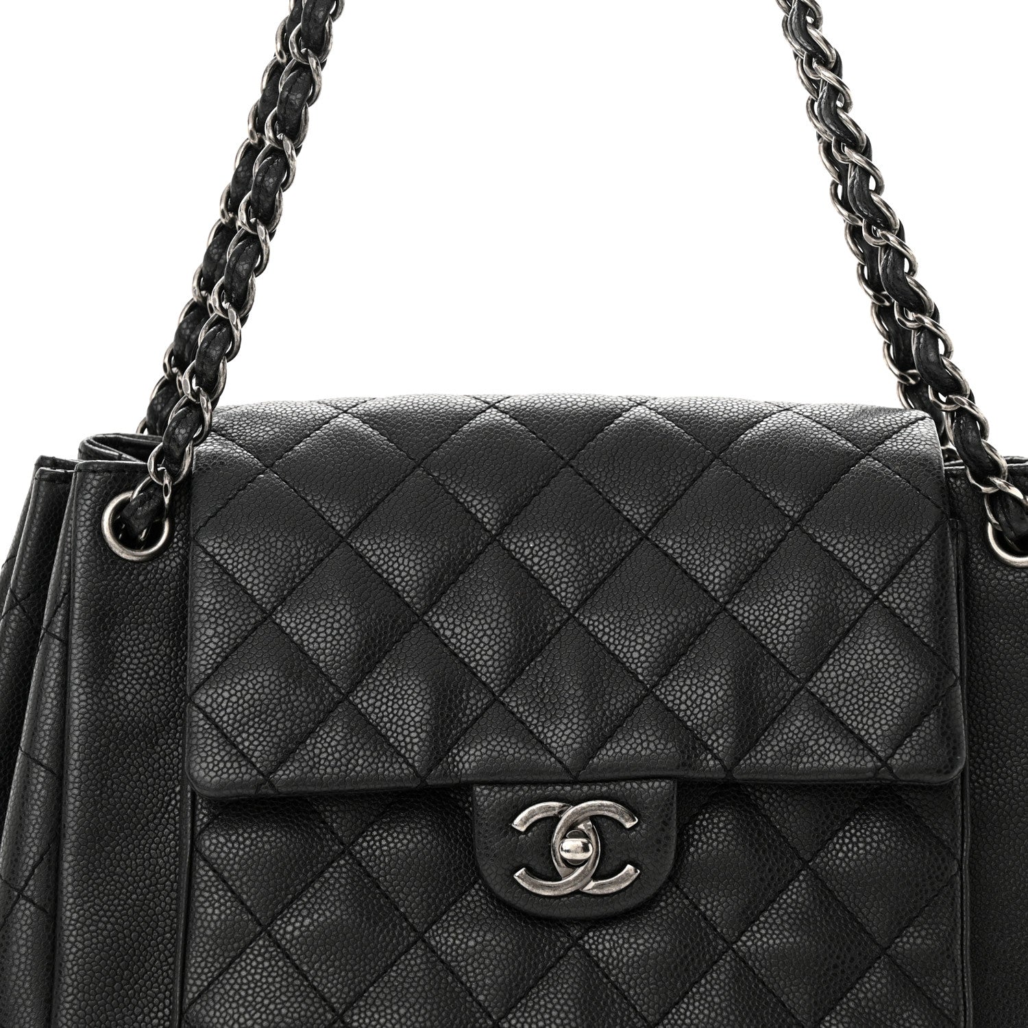 Chanel Caviar Quilted CC Accordion Shopping Bag Black 8 of 11