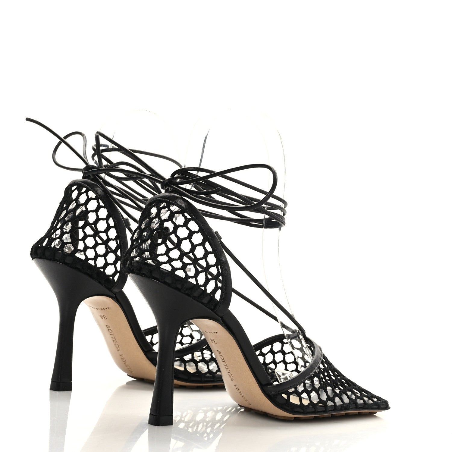 Bottega Veneta Mesh Nappa Stretch Ankle Tie Sandals 36 Black 4 of 7