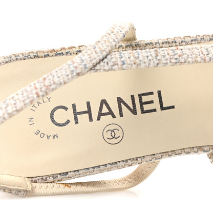 Chanel Tweed Patent Cap Toe CC Slingback Flats 40 Grey 8 of 9