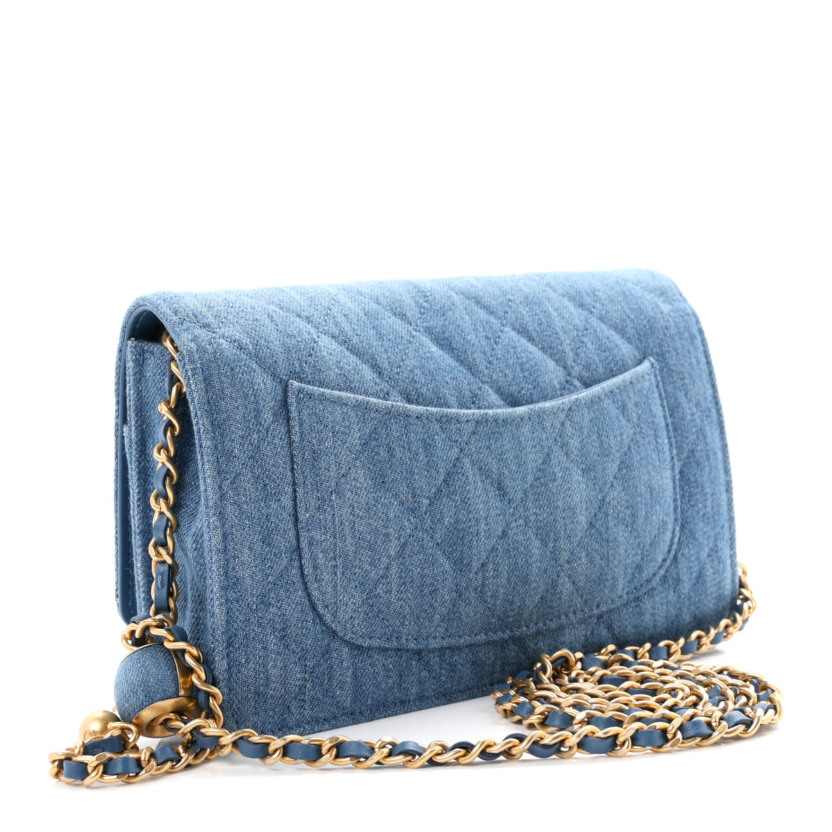 Denim Quilted CC Pearl Crush Wallet on Chain WOC Blue