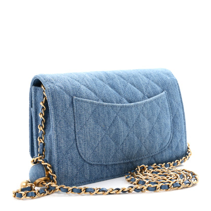 Chanel Denim Quilted CC Pearl Crush Wallet on Chain WOC Blue 3 of 12