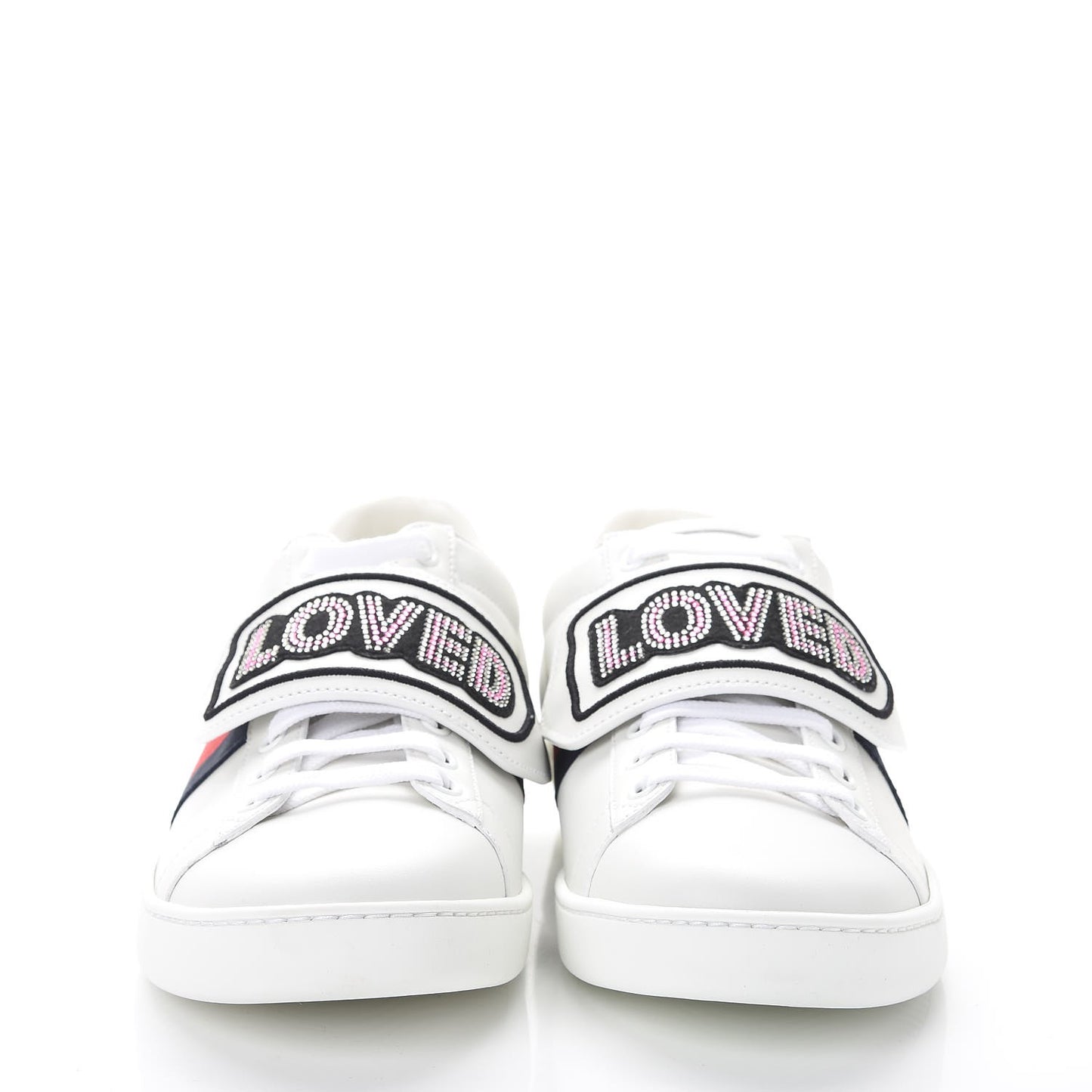 Calfskin Ayers Crystal LOVED Embroidered New Ace Sneakers 40.5 White