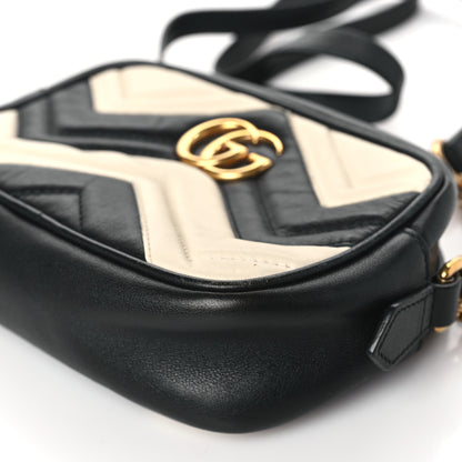 Gucci Calfskin Matelasse Mini GG Marmont Chain Shoulder Bag Black White 10 of 10