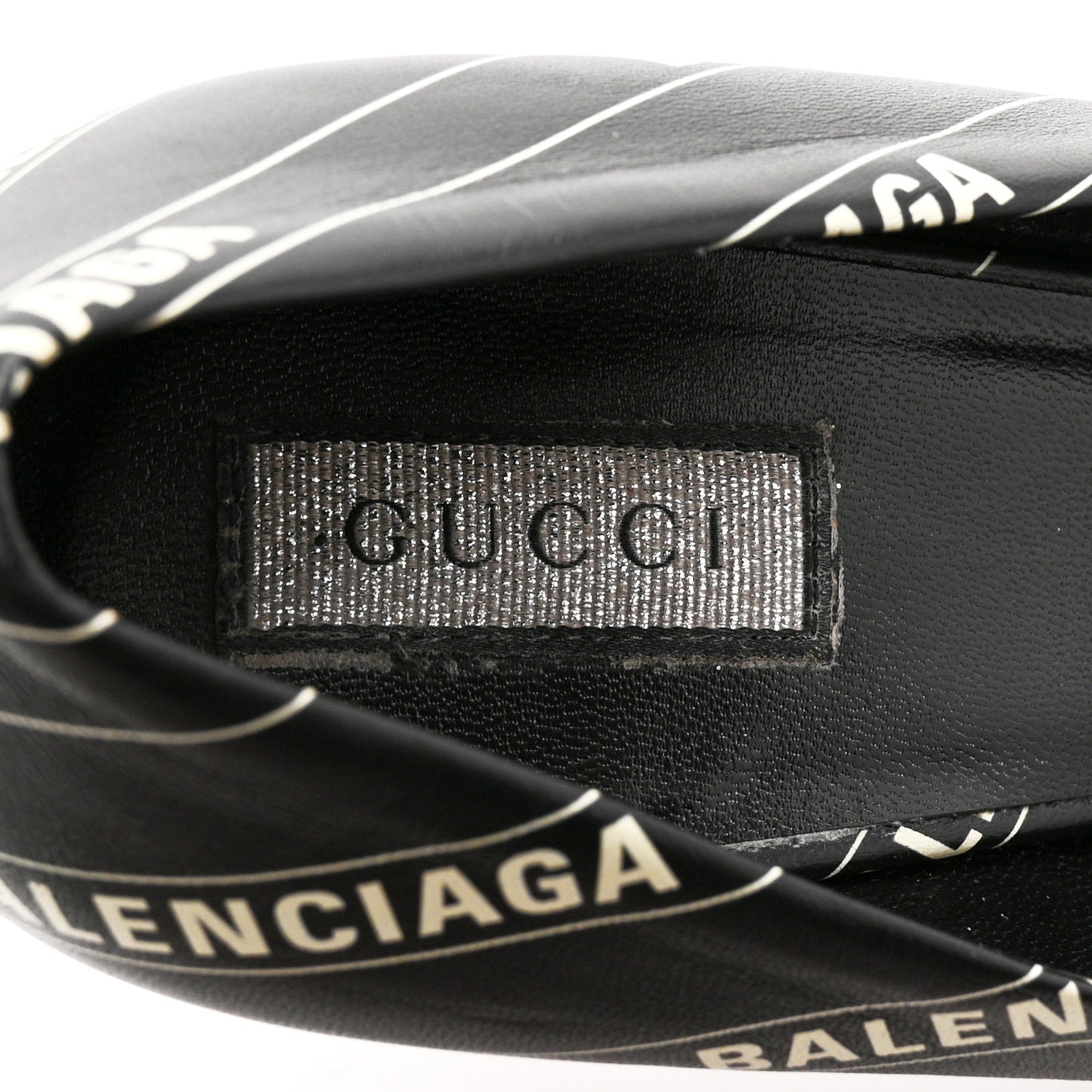 X Gucci Calfskin Logo Print Knife 80mm Pumps 38.5 Black