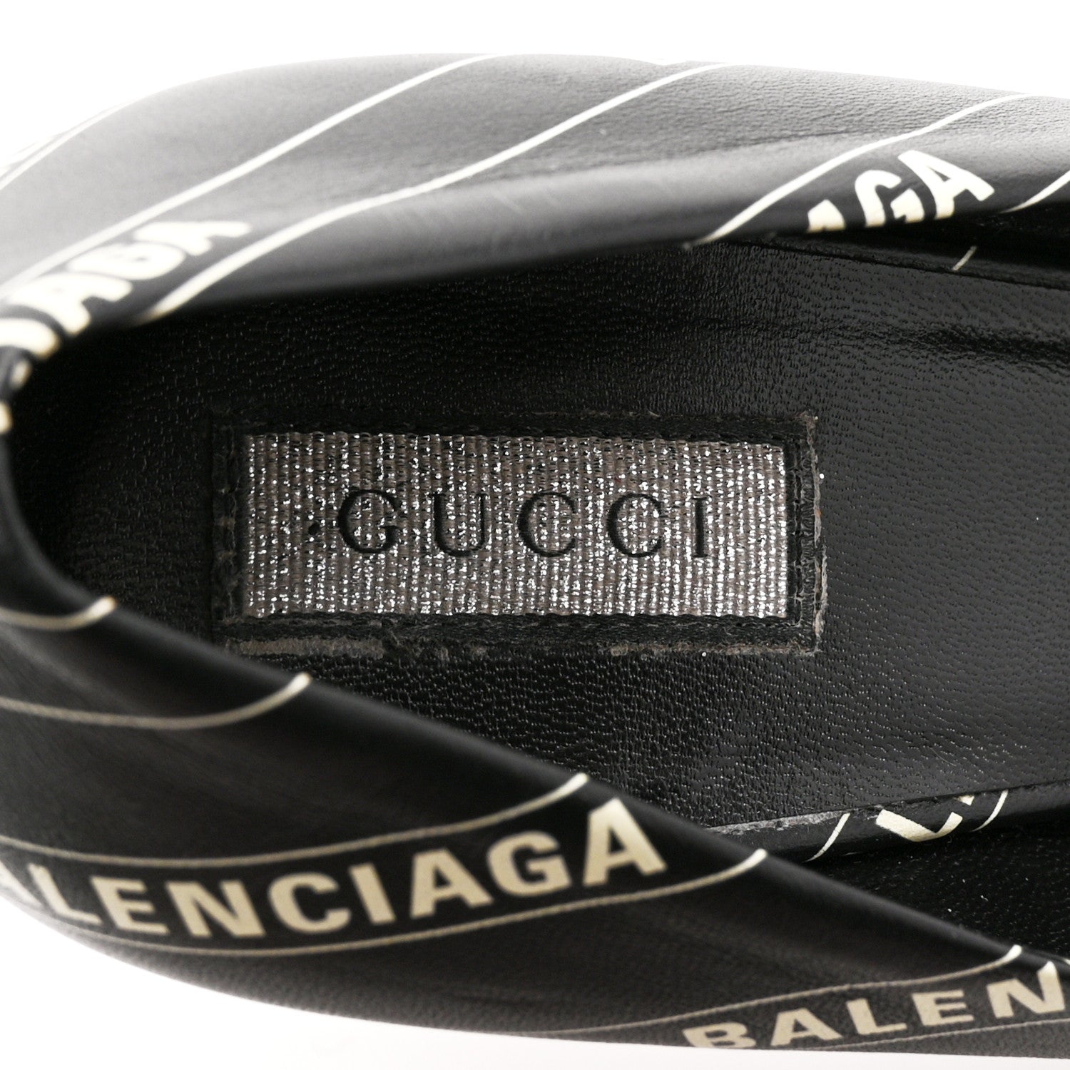 Balenciaga X Gucci Calfskin Logo Print Knife 80mm Pumps 38.5 Black 7 of 11