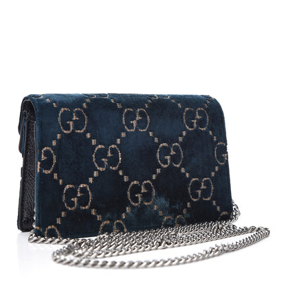 Gucci Velvet GG Monogram Super Mini Dionysus Shoulder Bag Blue Beige Black 3 of 8