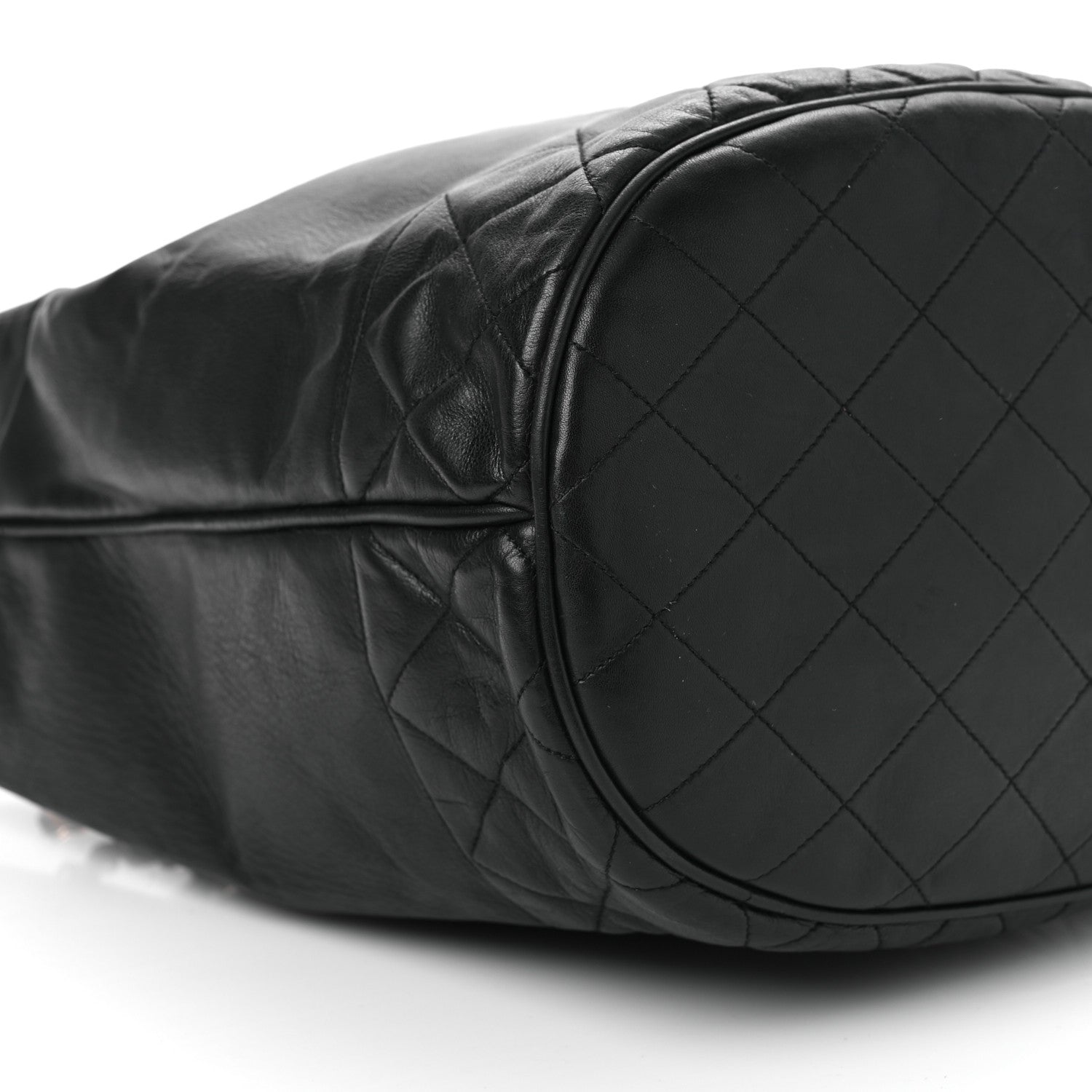 Chanel Lambskin Quilted Drawstring Bucket Bag Black 10 of 17