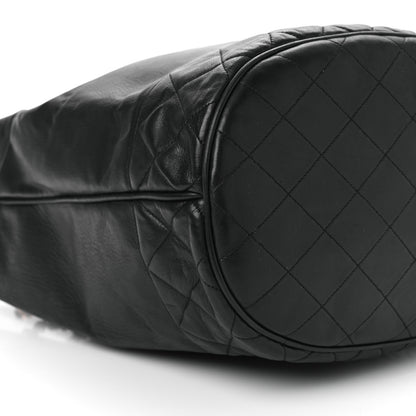 Chanel Lambskin Quilted Drawstring Bucket Bag Black 10 of 17