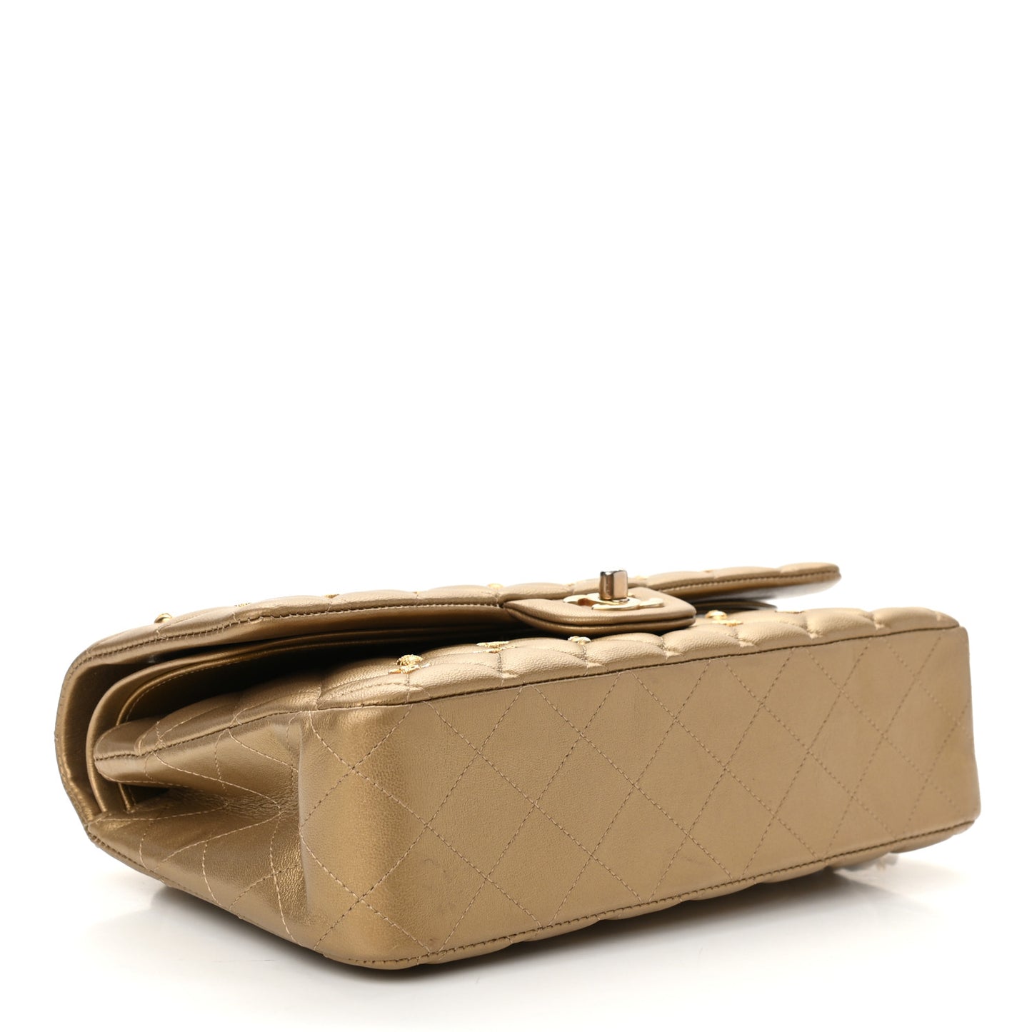 Metallic Lambskin Quilted Egyptian Amulet Medium Double Flap Gold
