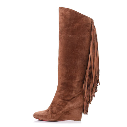 Christian Louboutin Suede Calfskin Pouliche Fringe 70 Boots 37.5 Havane 1 of 10