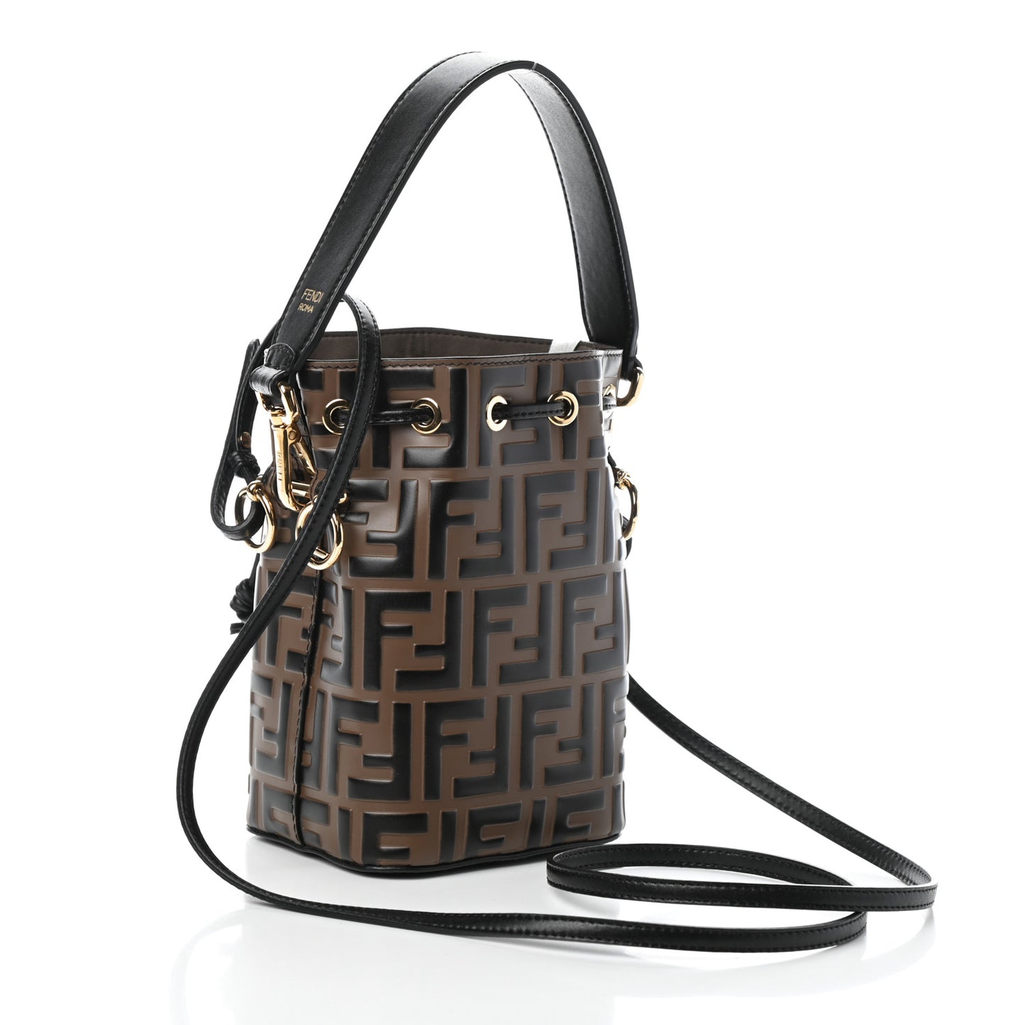 Vitello Liberty F is Fendi Bi-Color FF 1974 Embossed Mini Mon Tresor Bucket Bag Maya Black