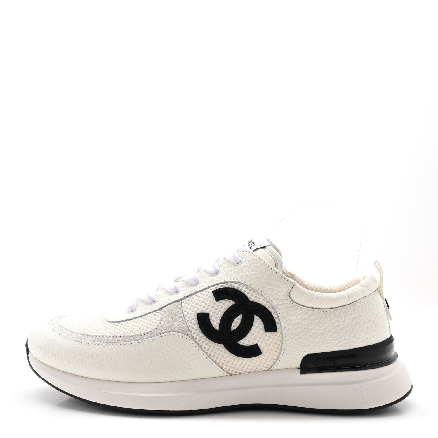 Chanel Calfskin Mesh Suede CC Sneakers 45 White Black 1 of 8
