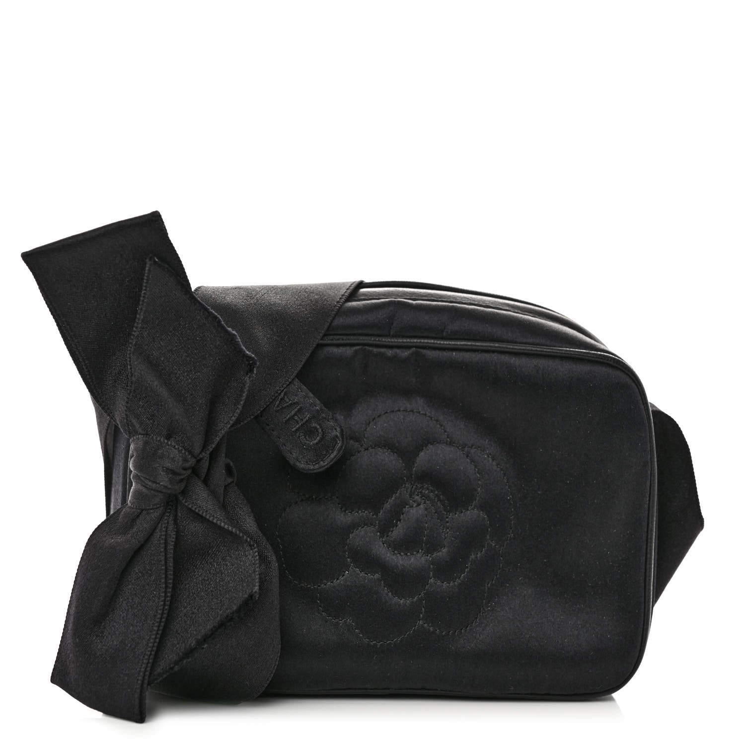 Chanel Satin Quilted Camellia Camera Case Black 1 of 22