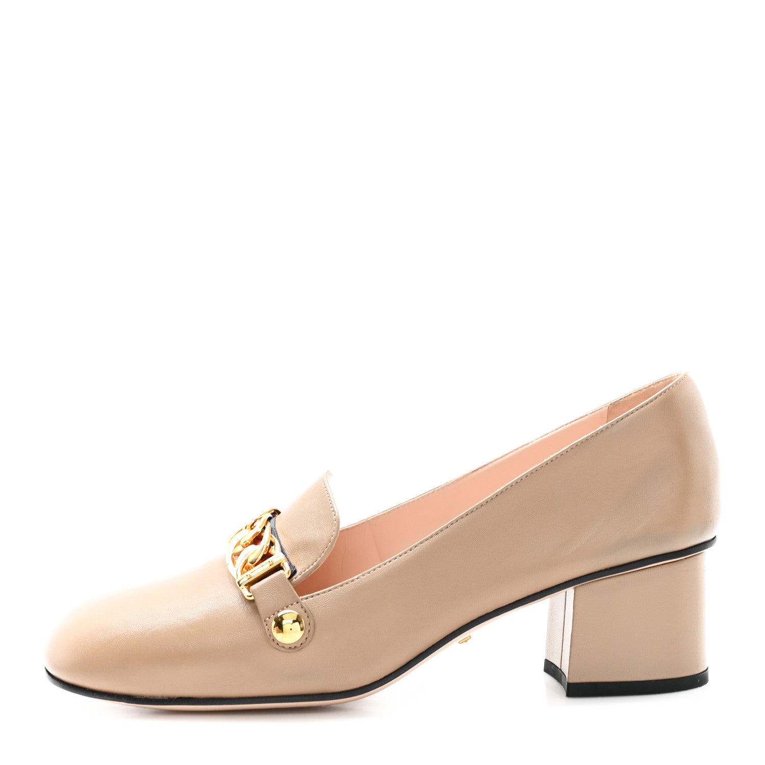 Gucci Malaga Kid Sylvie Web Chain Mid Heel Loafers 39.5 Mud 1 of 9