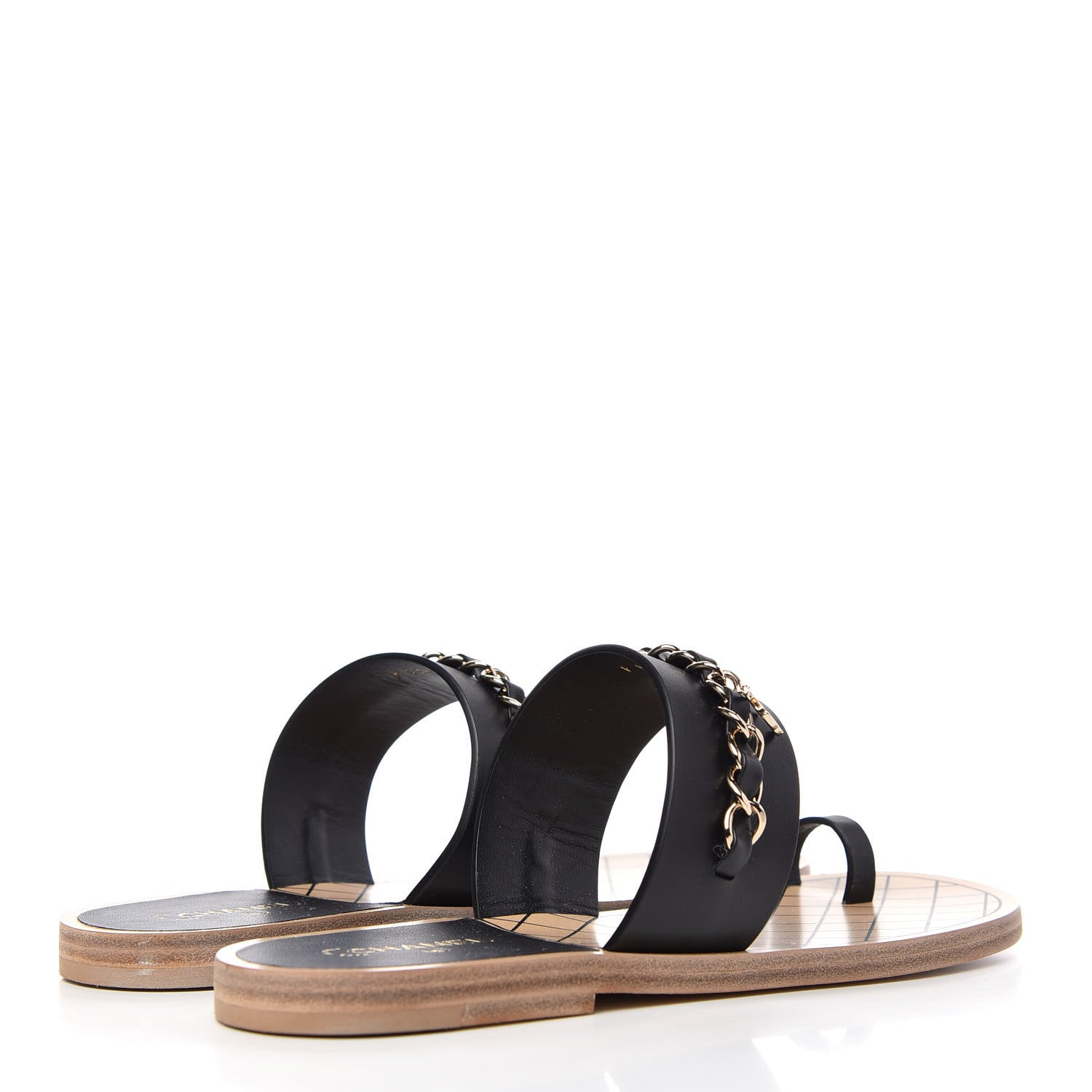 Chanel Calfskin Chain CC Logo Toe Ring Sandals 39 Black 4 of 8