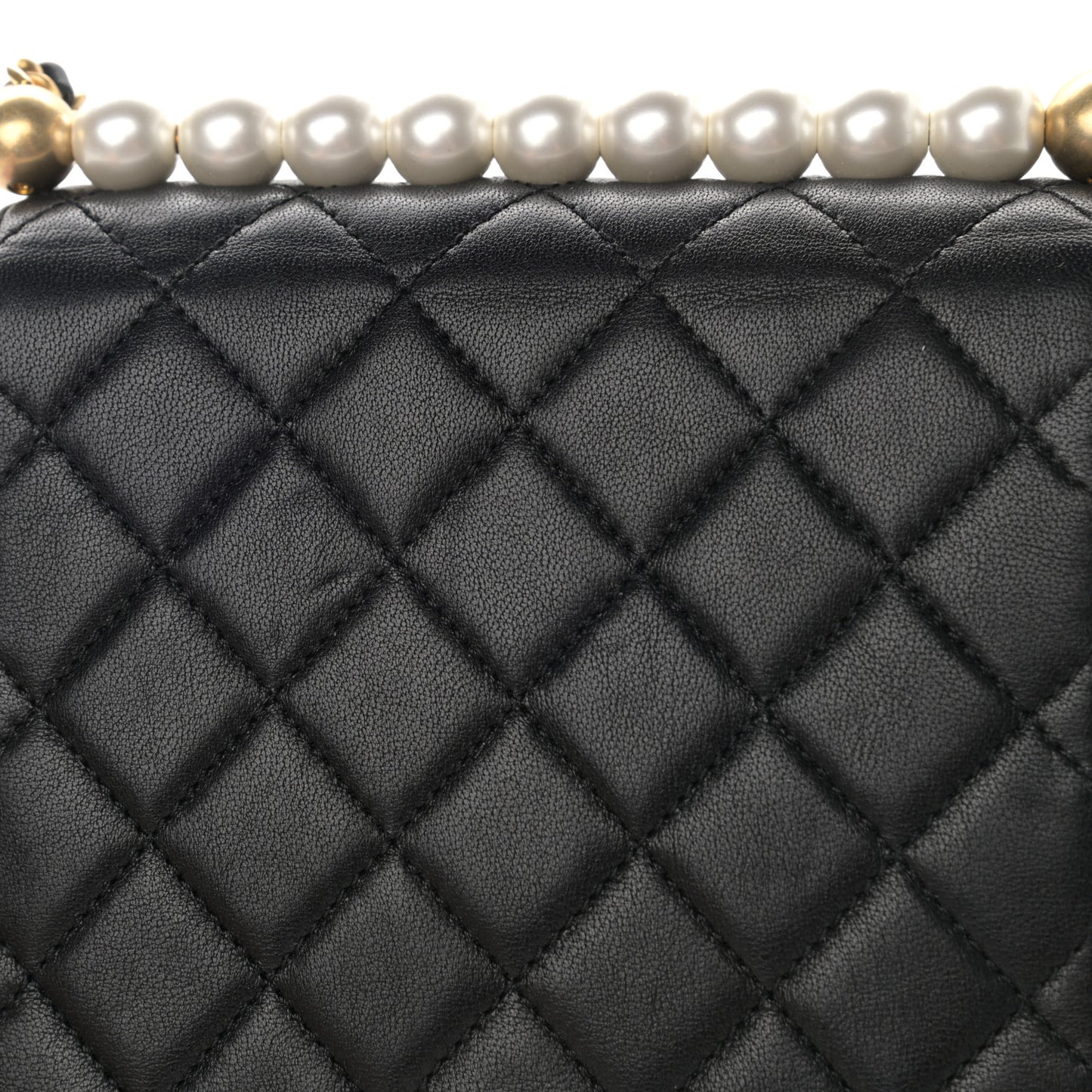 Goatskin Quilted Chic Pearls Flap Black