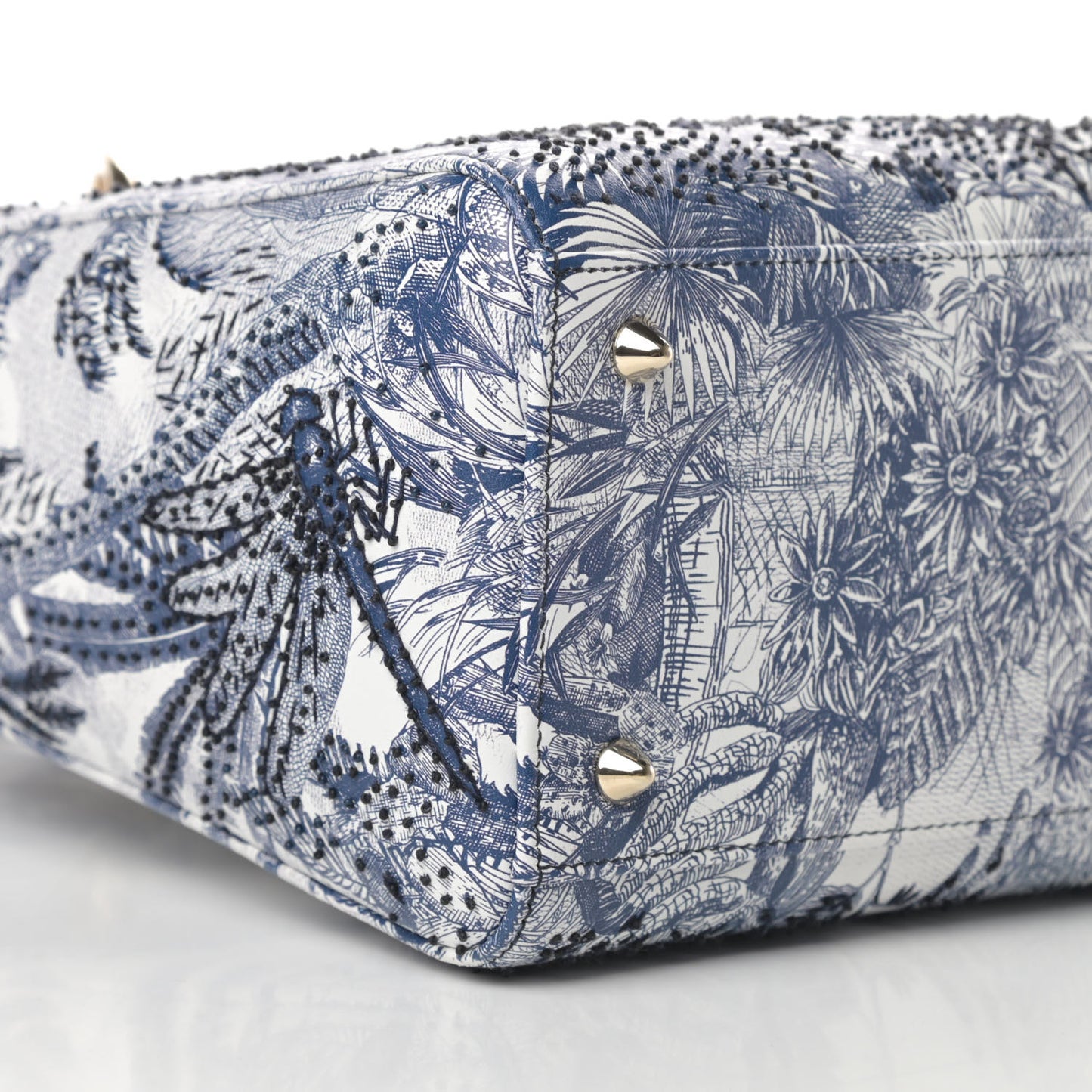 Lambskin Embroidered Medium Palm Tree Toile De Jouy Lady Dior Blue