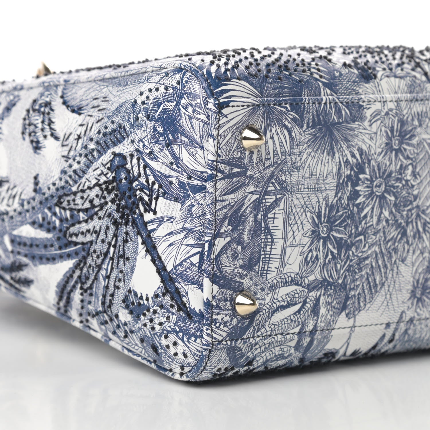Christian Dior Lambskin Embroidered Medium Palm Tree Toile De Jouy Lady Dior Blue 9 of 11